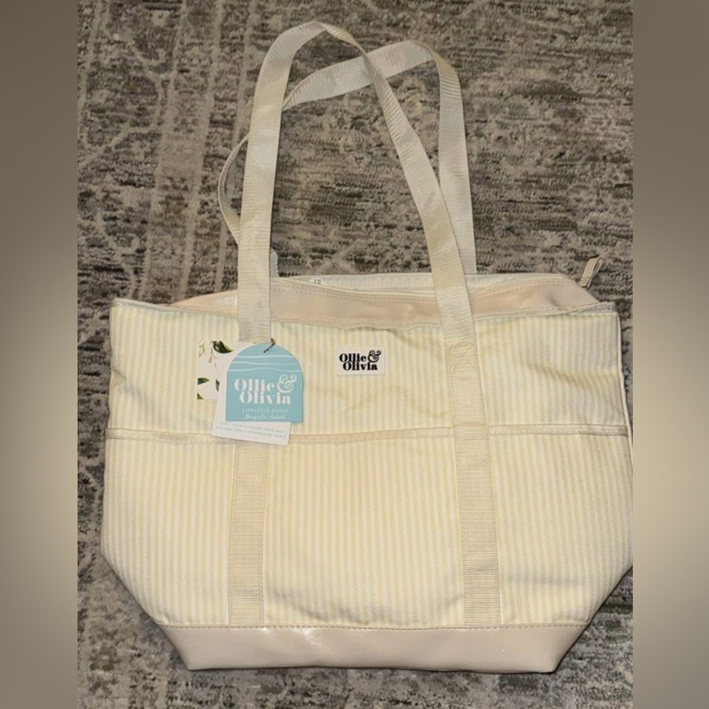 Yellow Stripe/Lemon Print Tote Bag Cooler - NWT